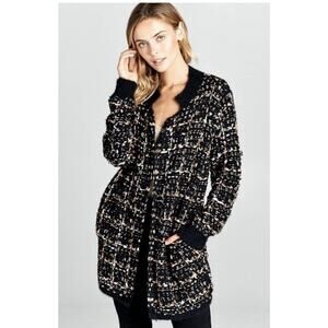 Renee C USA Sz S Black Multicolored Tweed Knit Open LS Cardigan Pockets